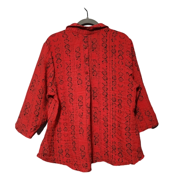 HABITAT CLOTHES TO LIVE IN Red Wearable Art To Wear Button Up Top XL Lagenlook - Picture 5 of 13